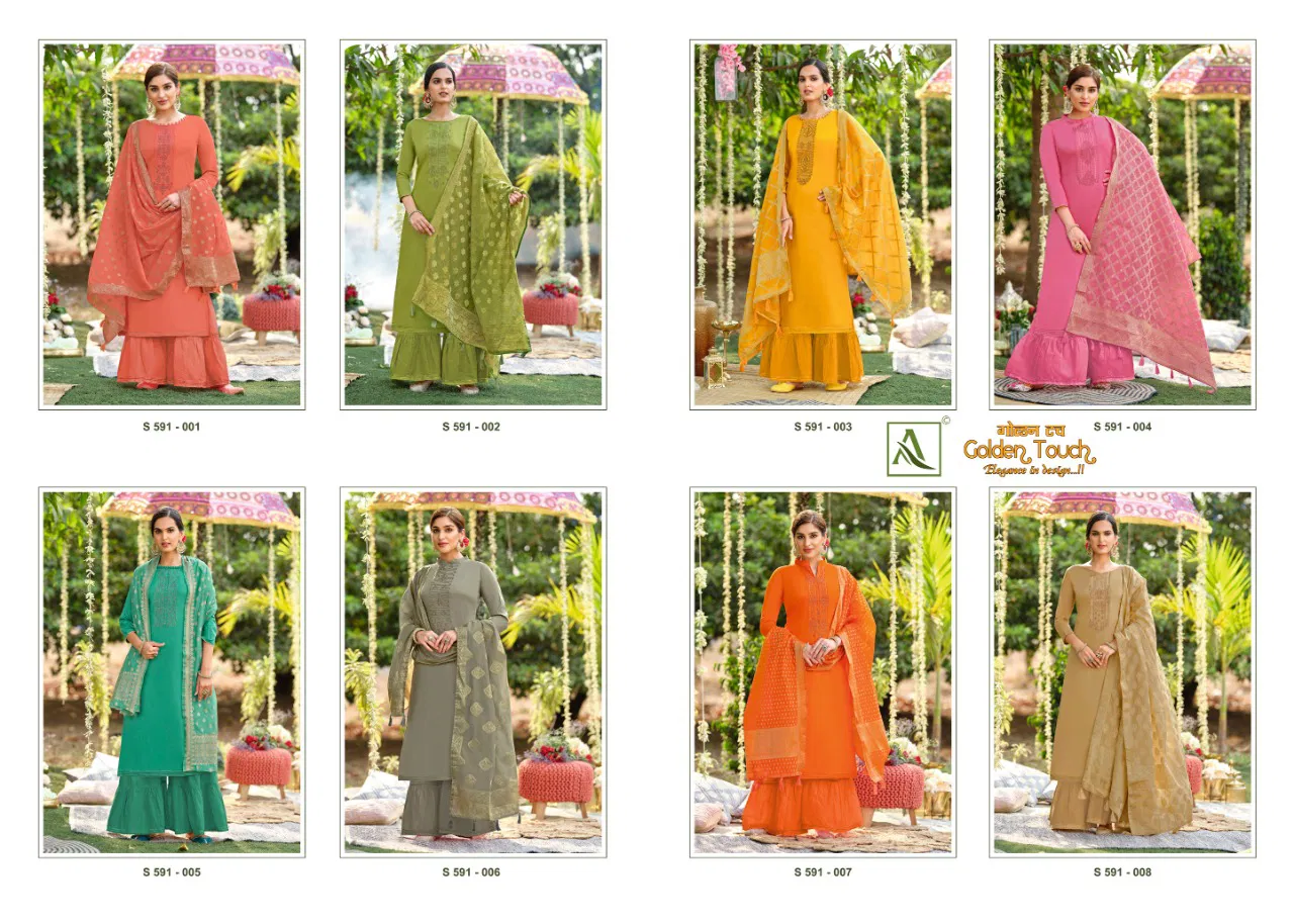 Alok Suit Golden Touch Fancy Latest Designer Heavy Festive Wear Pure Zam Cotton Dyed with Swarovski Diamond Dress Material Collection

